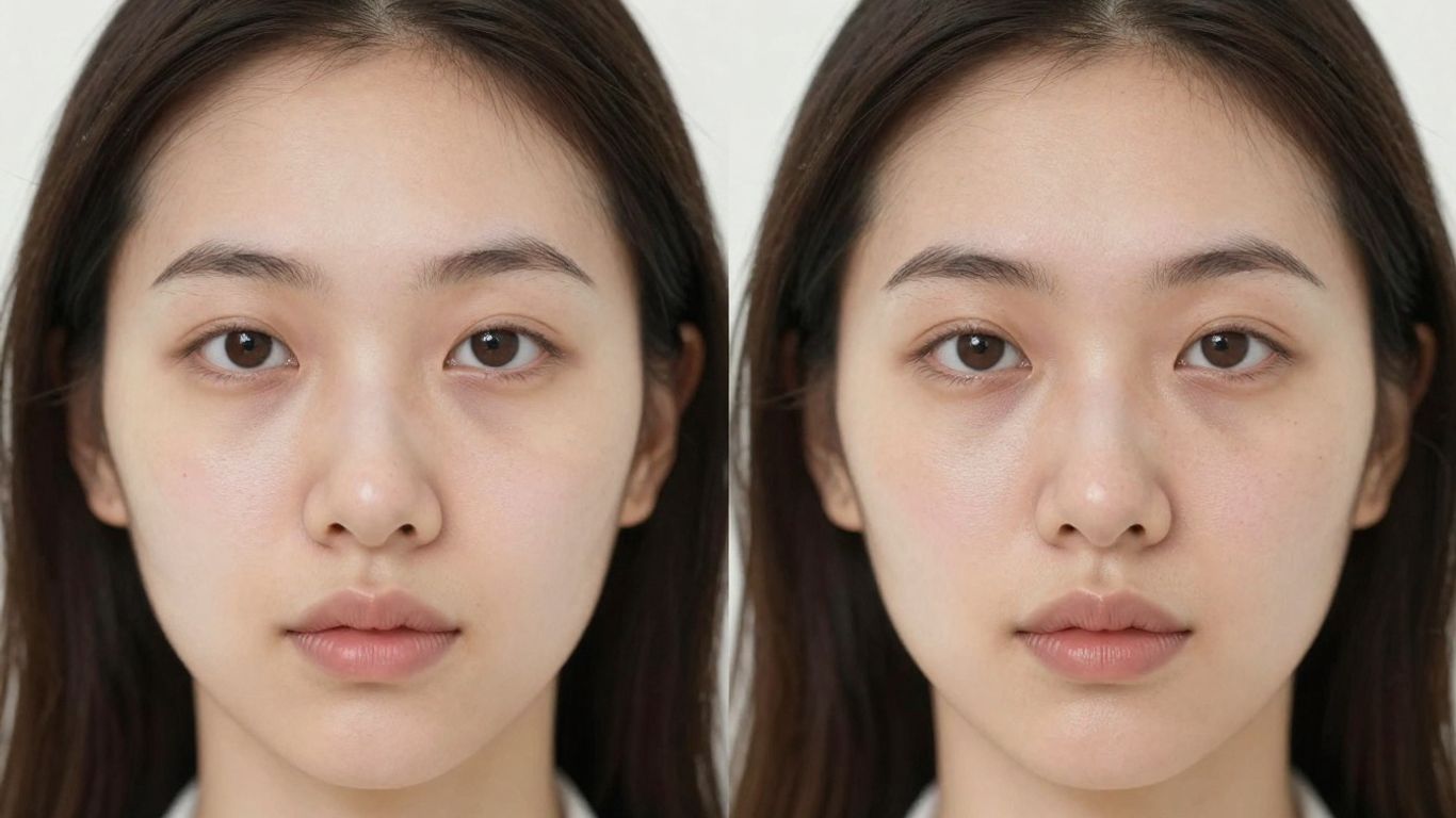 Split image comparing clear and blemished skin.