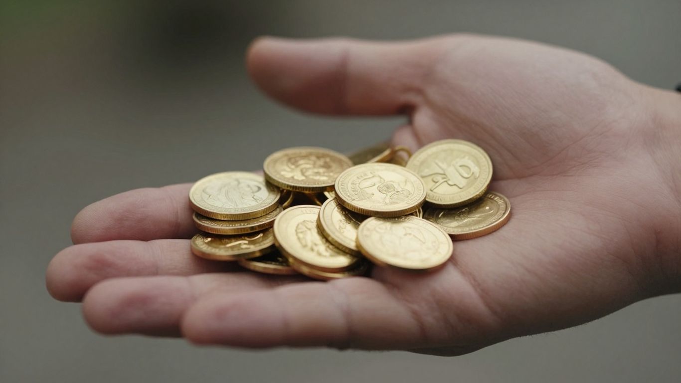 Handen die gouden munten en sieraden vasthouden om schulden af ​​te lossen.