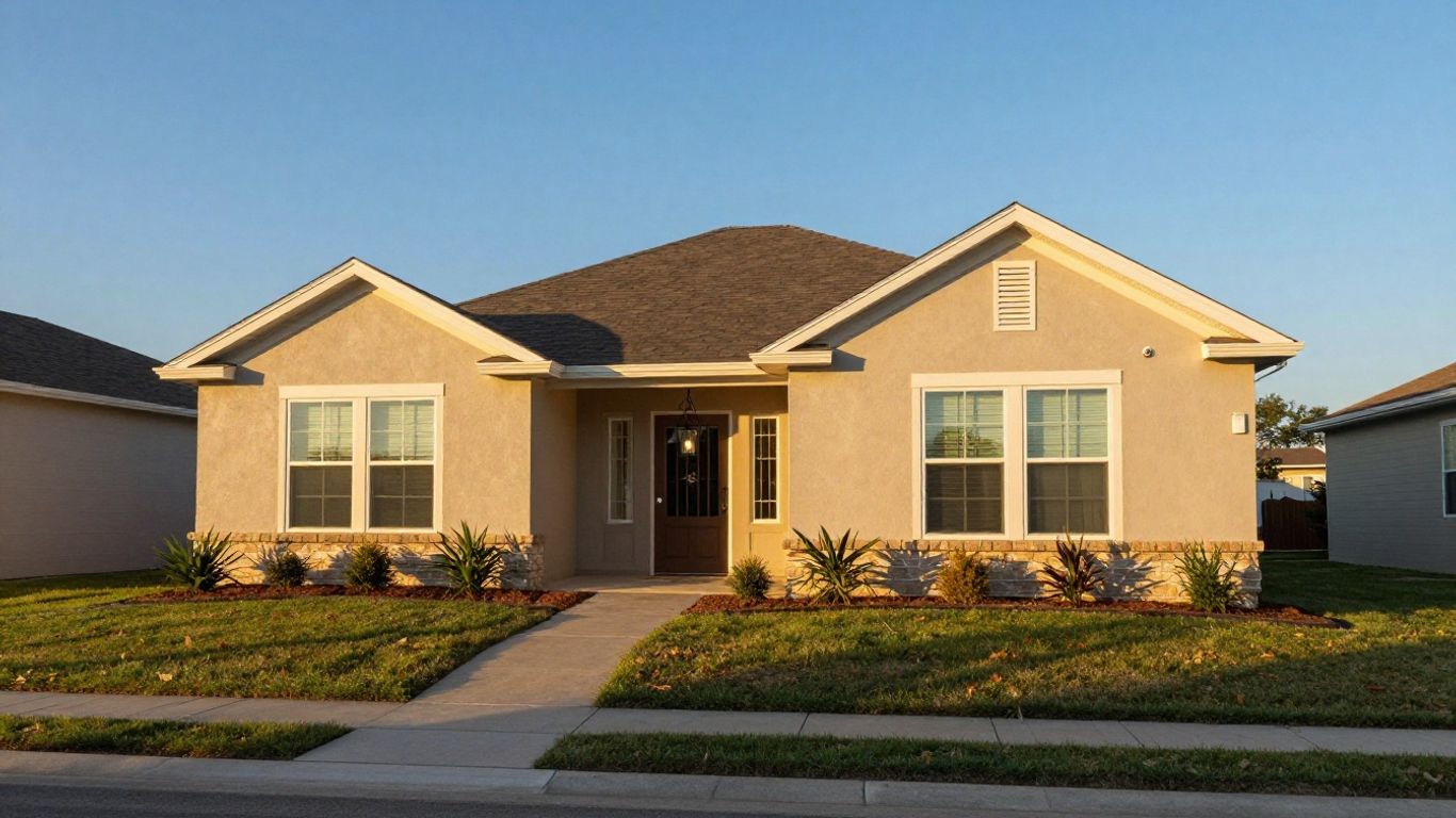 A modern Texas suburban residence at sunset