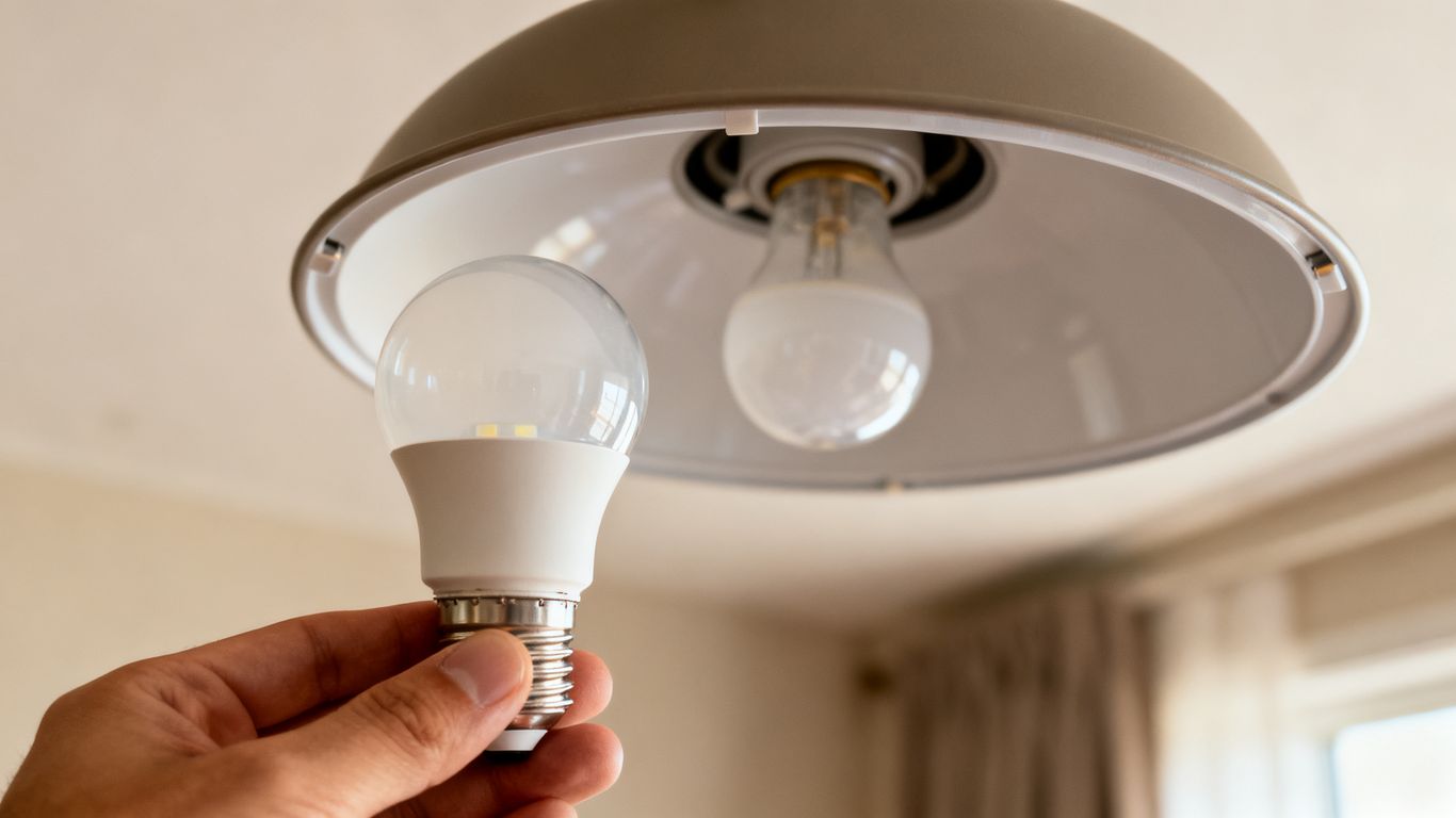 Ampoule LED examinée près d’un luminaire domestique