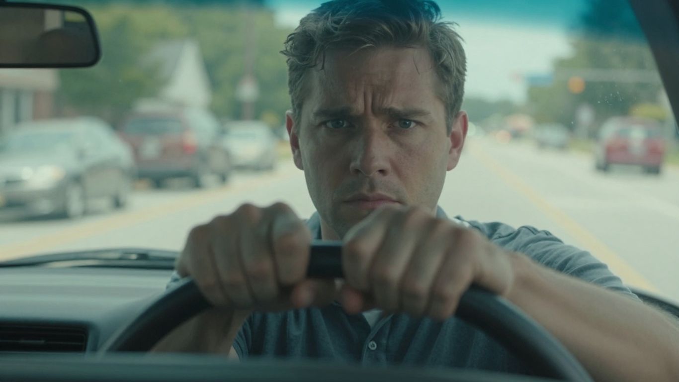 Driver looking worried about a speeding ticket in Smithfield, NC.