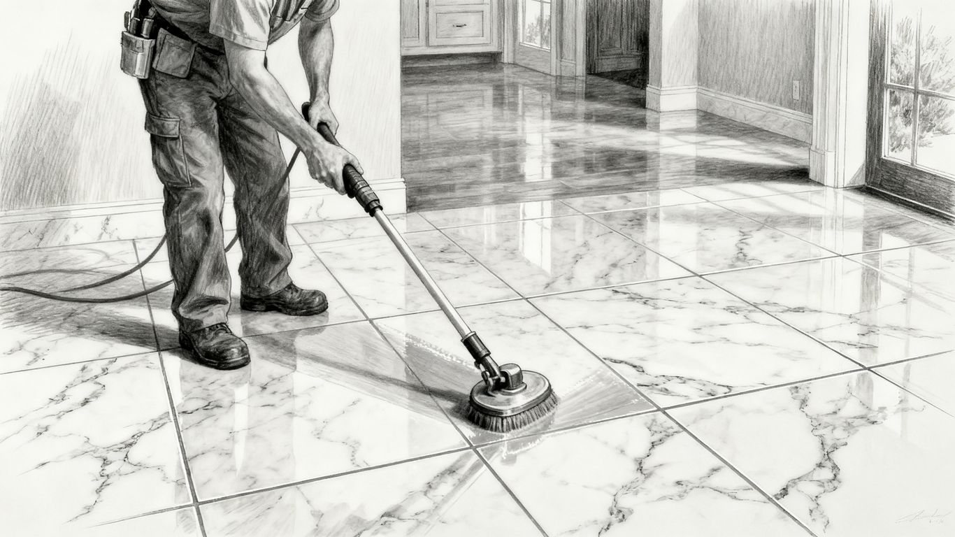 Professional care maintaining stone floor quality