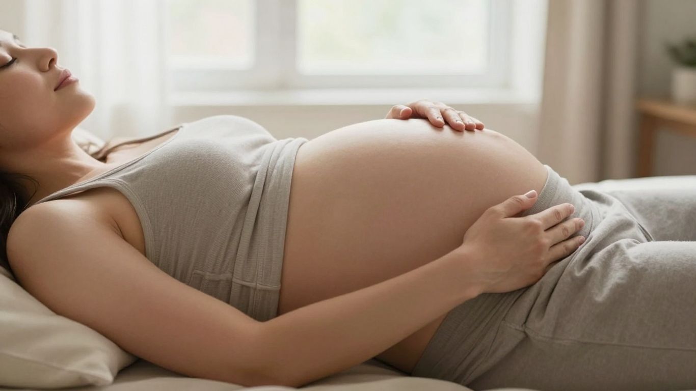 Perfil de embarazada acariciando su vientre
