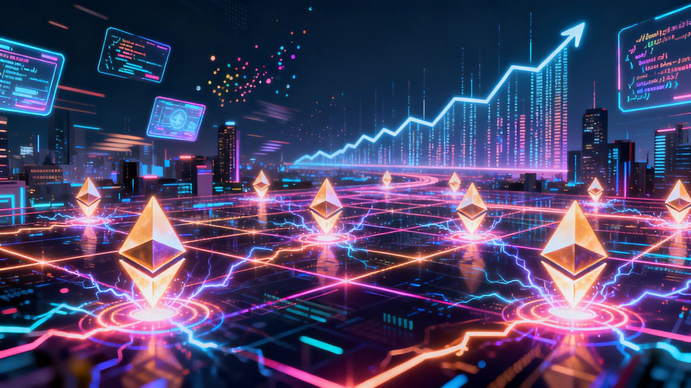 Ethereum network activity soaring with digital energy.