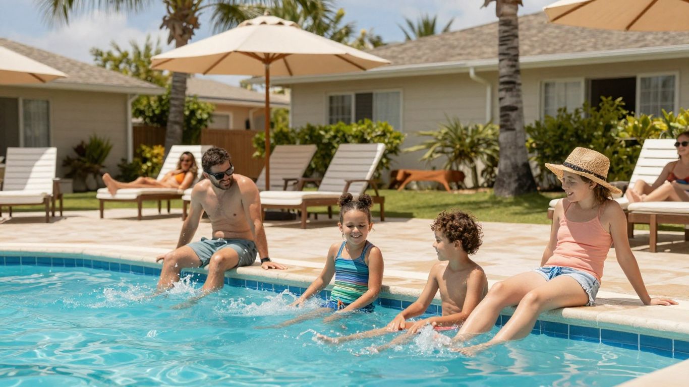 Family enjoying an affordable American resort vacation