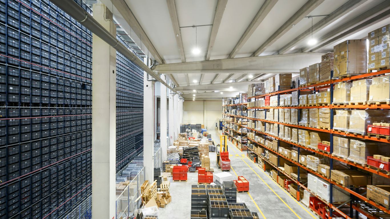 Drone conducting aerial inventory of pallets