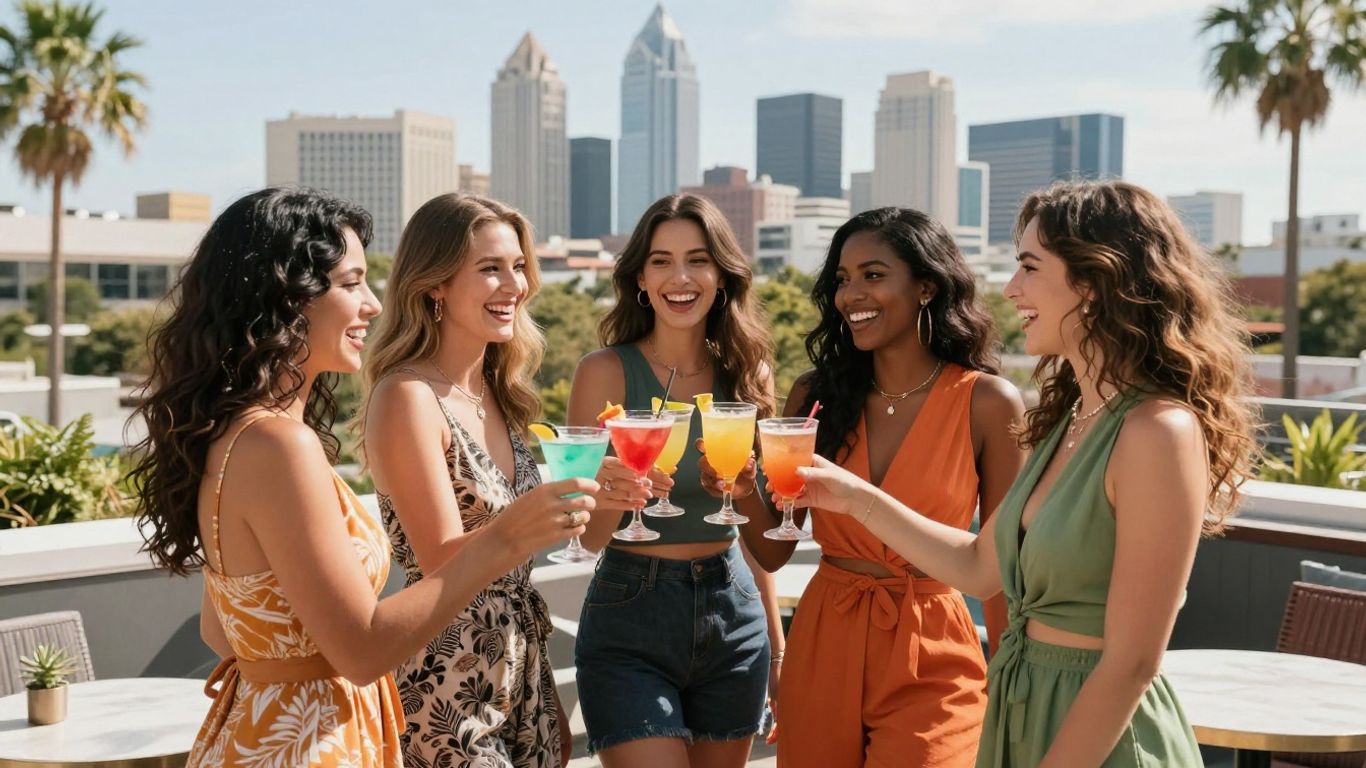 Bachelorette weekend in Austin with friends toasting cocktails.