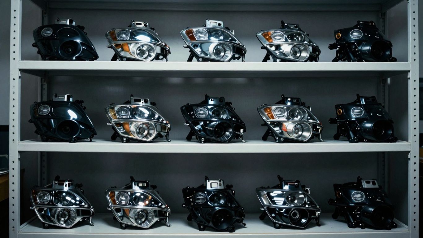 Garage layout with sorted Audi parts