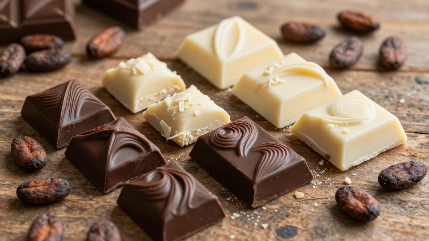 Chocolats variés : noir, au lait et blanc.