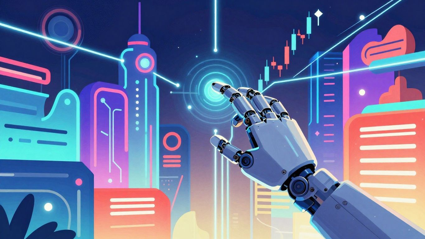 Futuristic AI stock market investment illustration