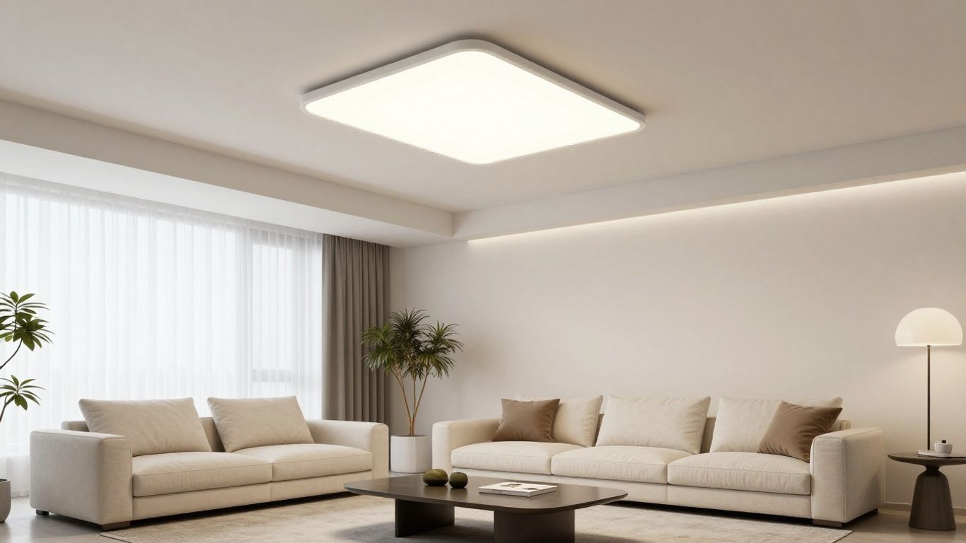 Modern flush ceiling light in a stylish living room.
