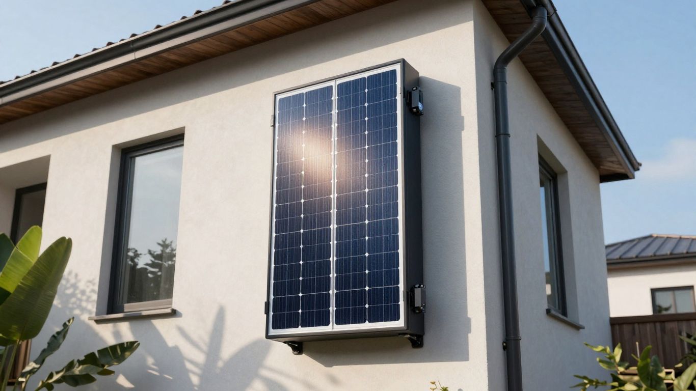 House with solar battery and sunlight.