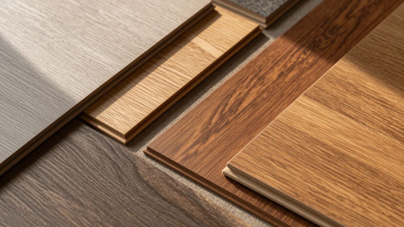 Wood paneling and flooring samples for home renovation.