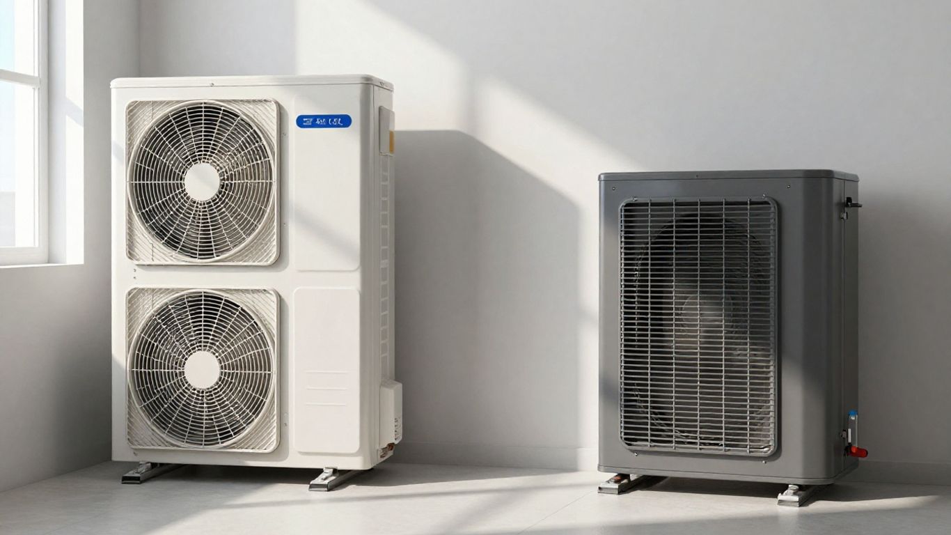 Split image of AC unit and furnace