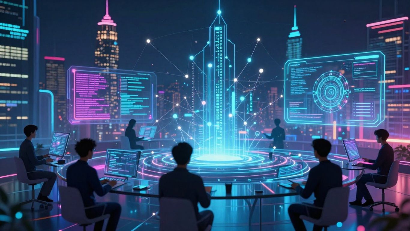 Web3 developer working on futuristic interface