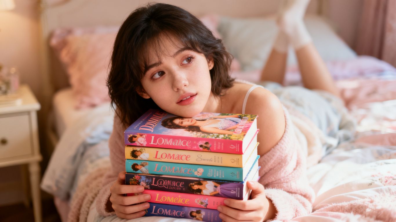Teen girl reading romance novels