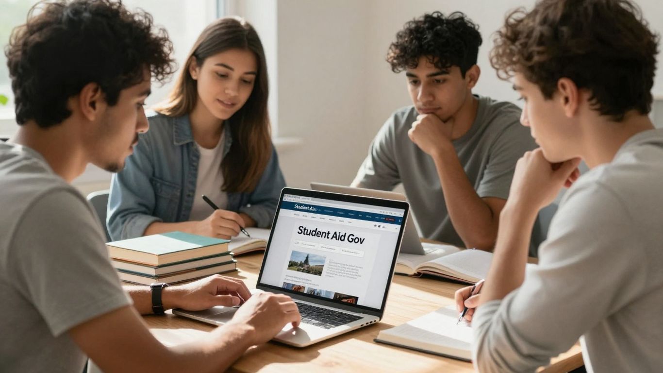 Students reviewing financial aid information online.