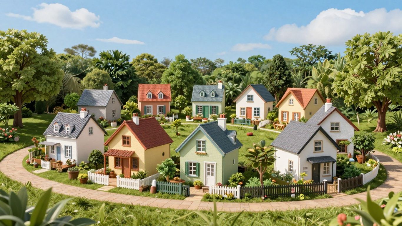 Tiny homes community with sustainable landscaping.