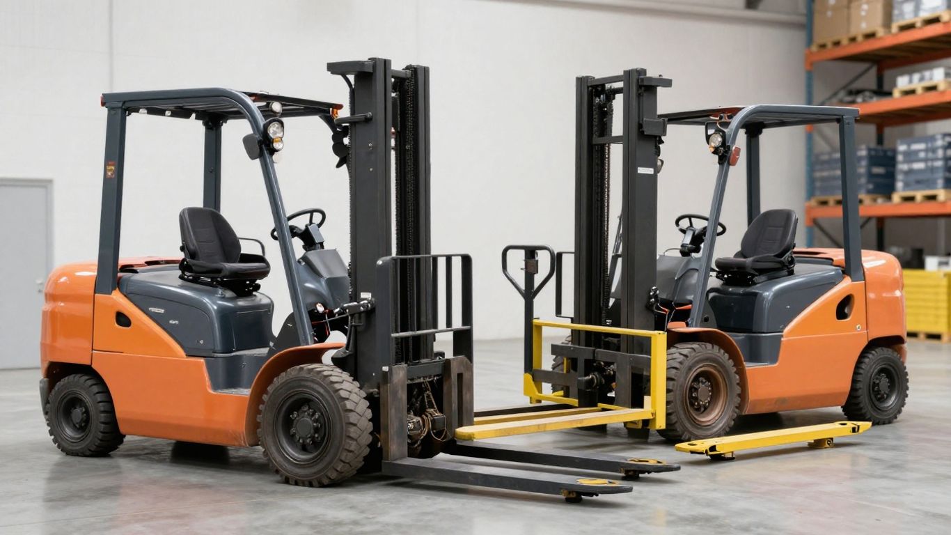 รถโฟล์คลิฟท์และรถลากพาเลทในคลังสินค้า