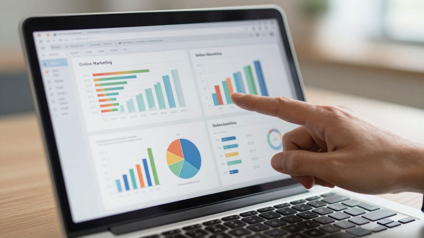 Laptop screen with affiliate marketing data and charts.