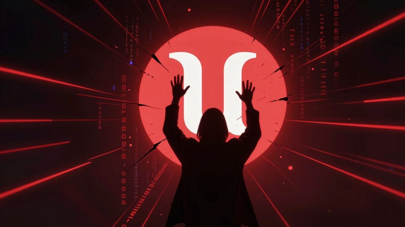 Ubuntu logo breached by shadowy figure and digital code.