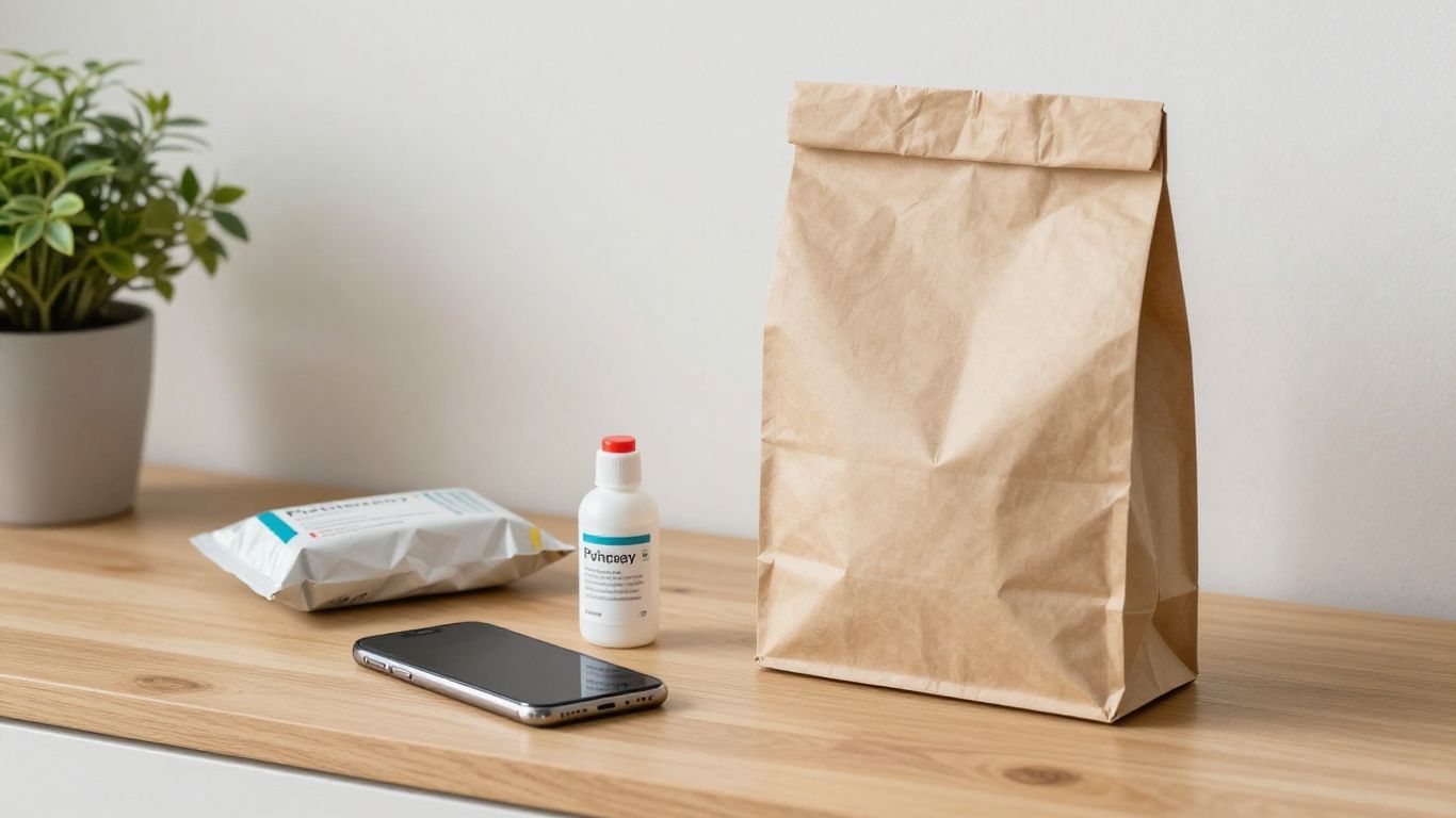 Discreet lubricant shopping package on a clean counter