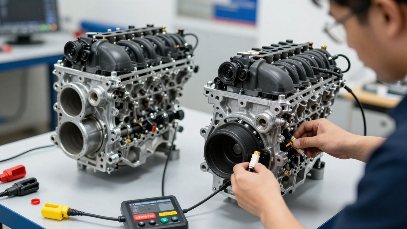Mechanic checking engine compatibility details