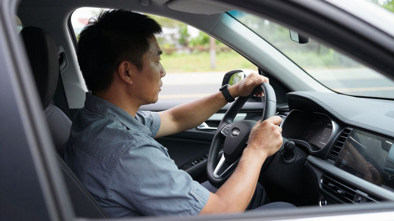 Mechanic observing a vehicle during a careful road test
