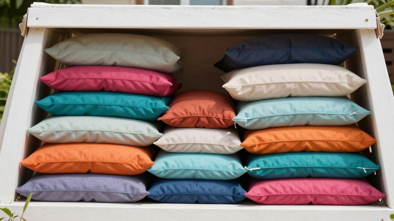 Neatly stored patio cushions under a protective cover.