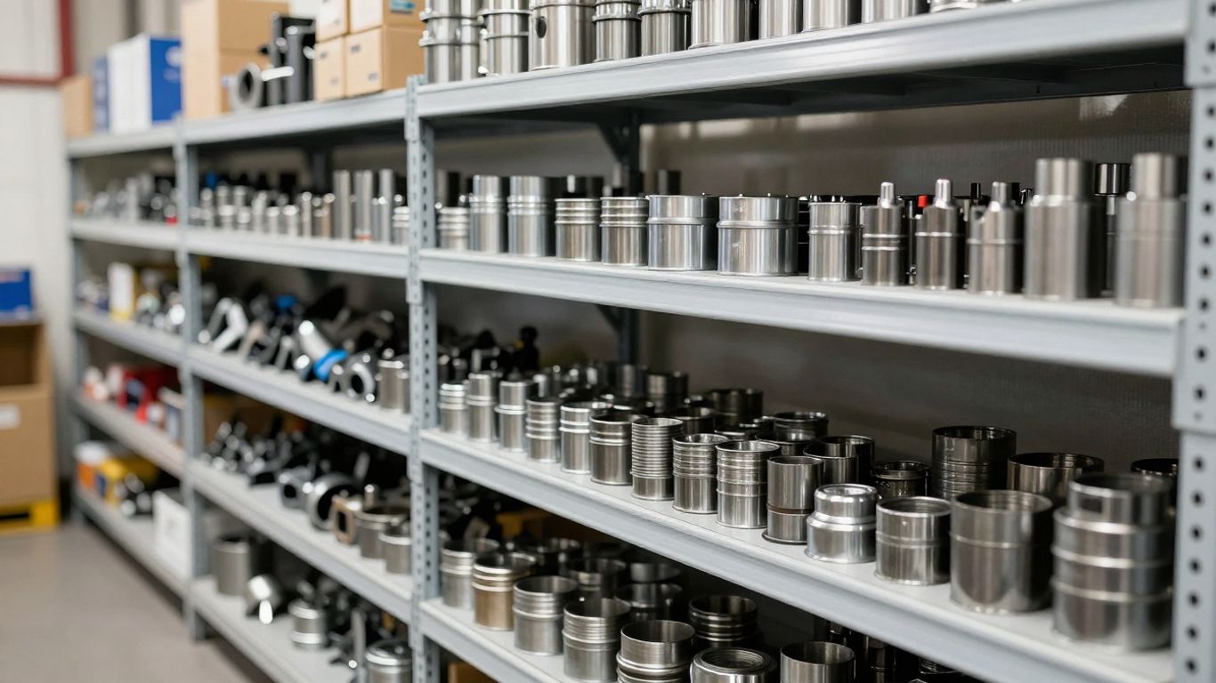 A clean organized parts storage warehouse