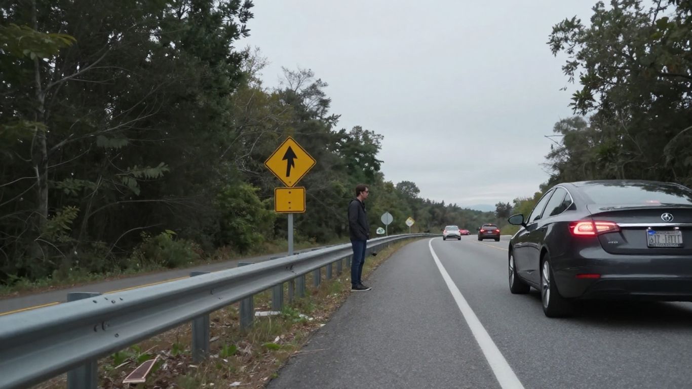Car stopped safely beside a quiet road