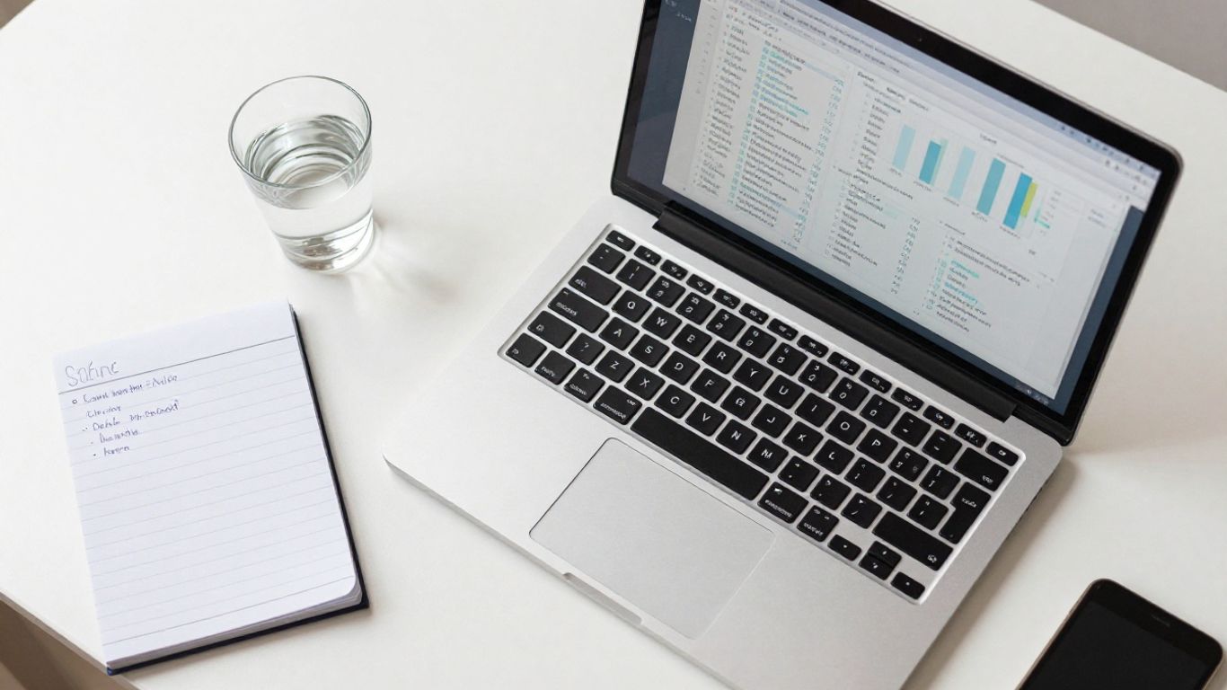 PPC lead generation. A professional desk with a laptop and digital analysis