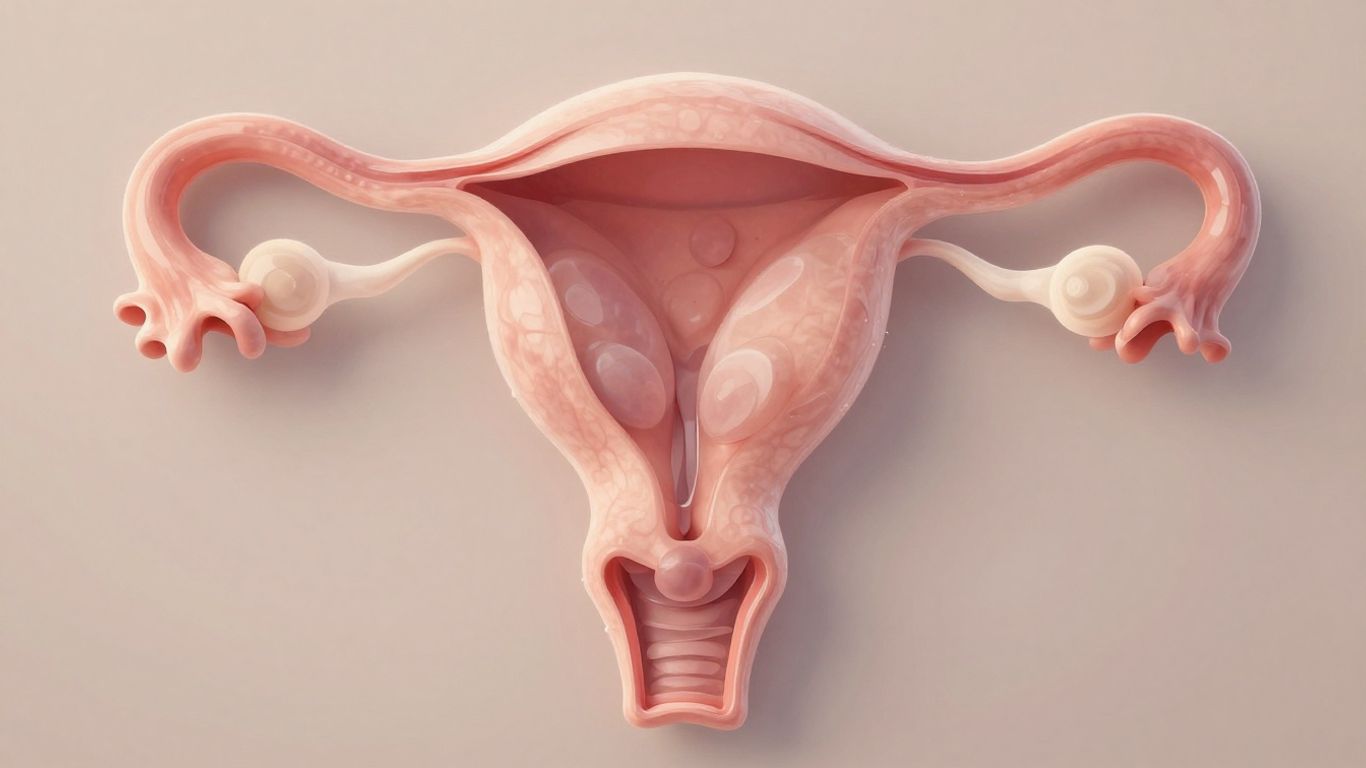 Útero com miomas visíveis em detalhe.