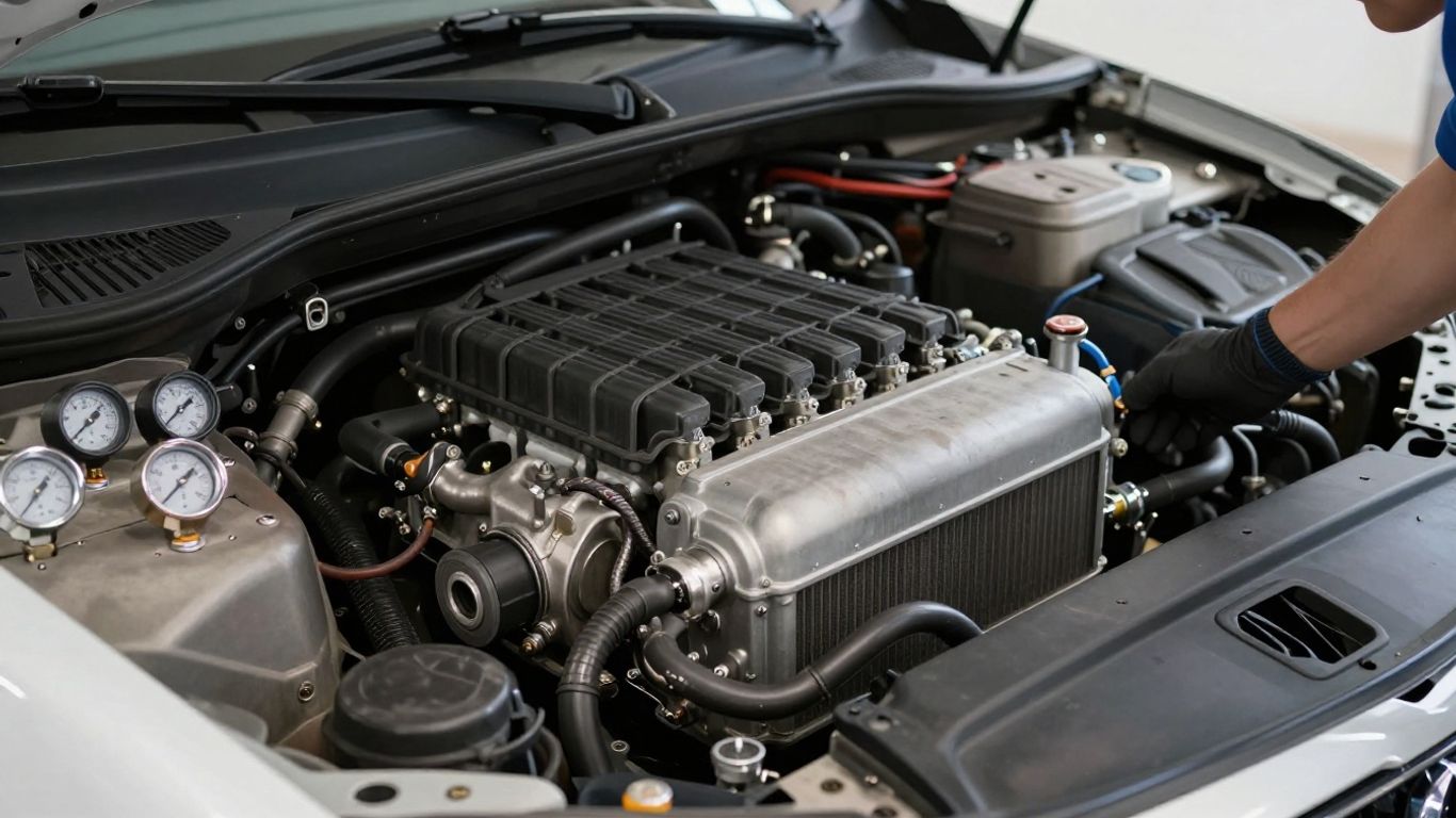 Mechanic inspecting a Mercedes AC system