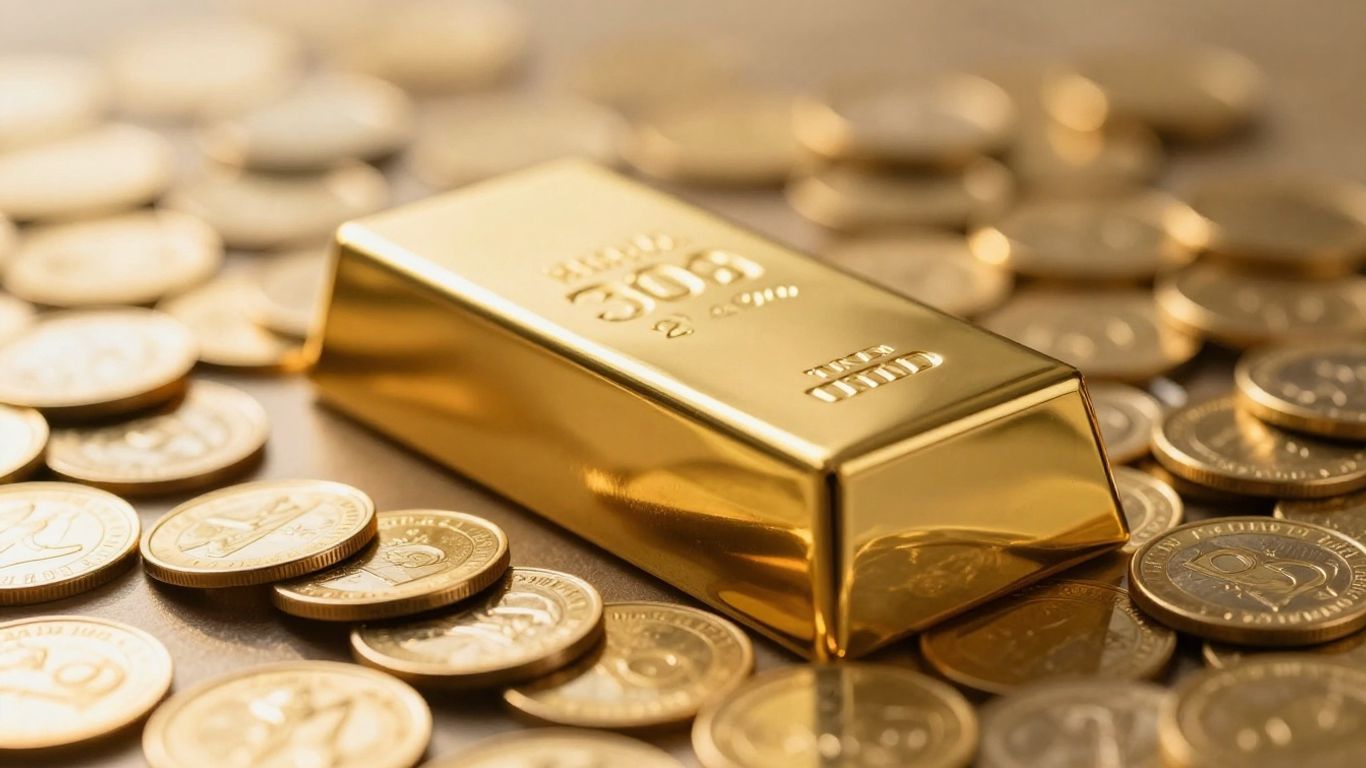 Lingots d'or et pièces d'or brillants.