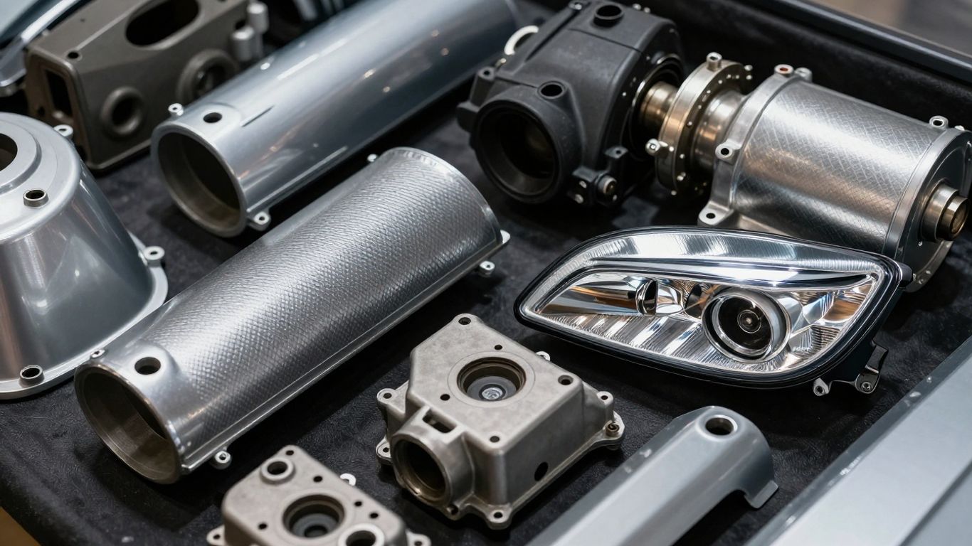 Used BYD car parts laid out for selection.