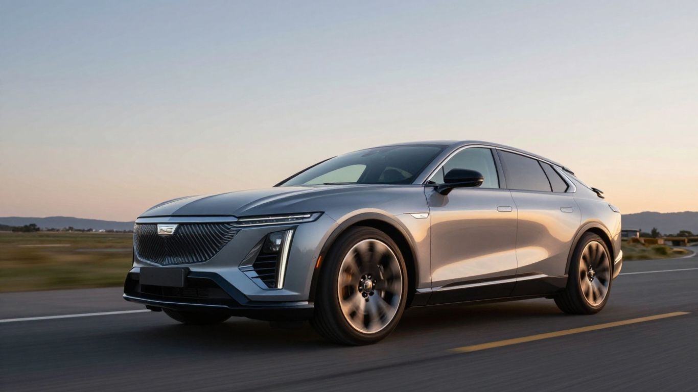 Cadillac Lyriq driving on a road.