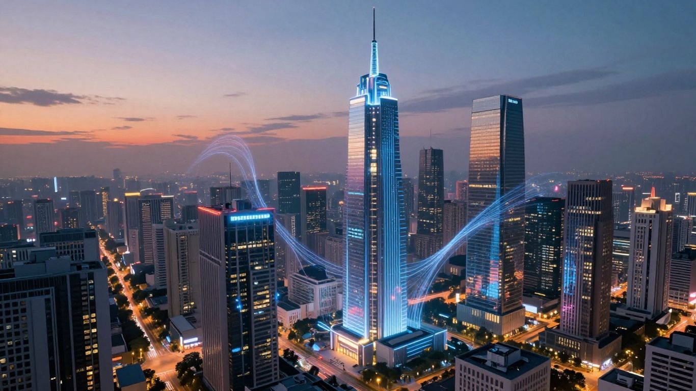 Futuristic cityscape with AI elements.