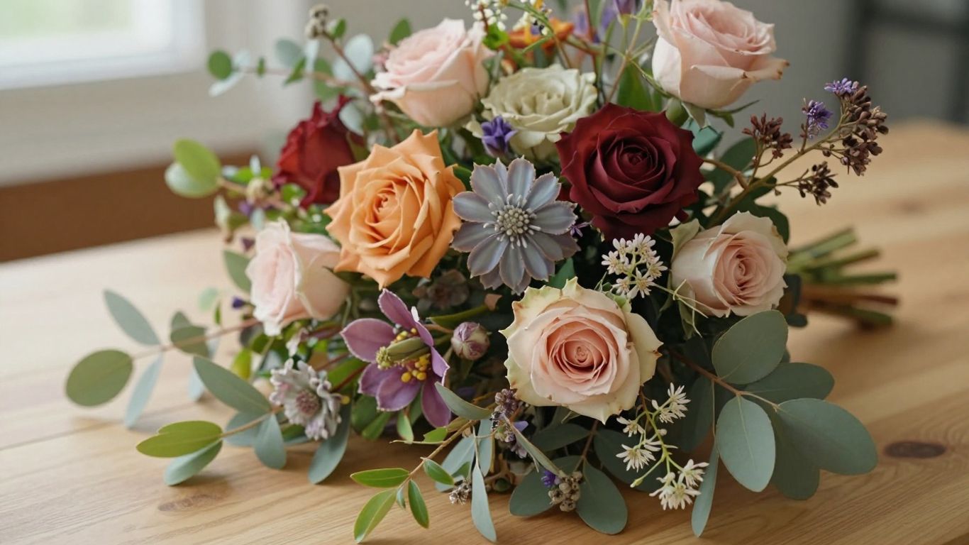 Fresh seasonal flowers in a decorative arrangement