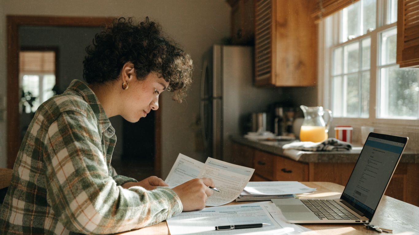 Mortgage application papers beside a laptop and keys