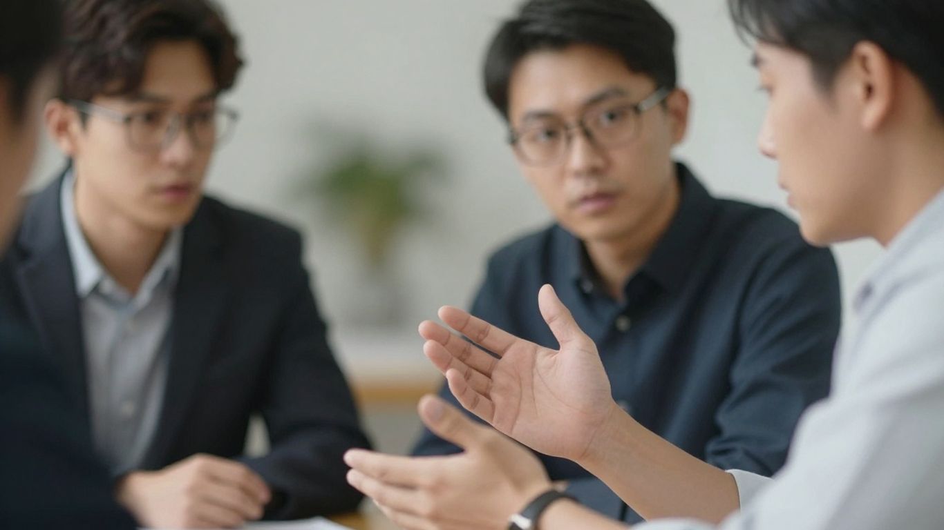 Two people discussing finance over a table.