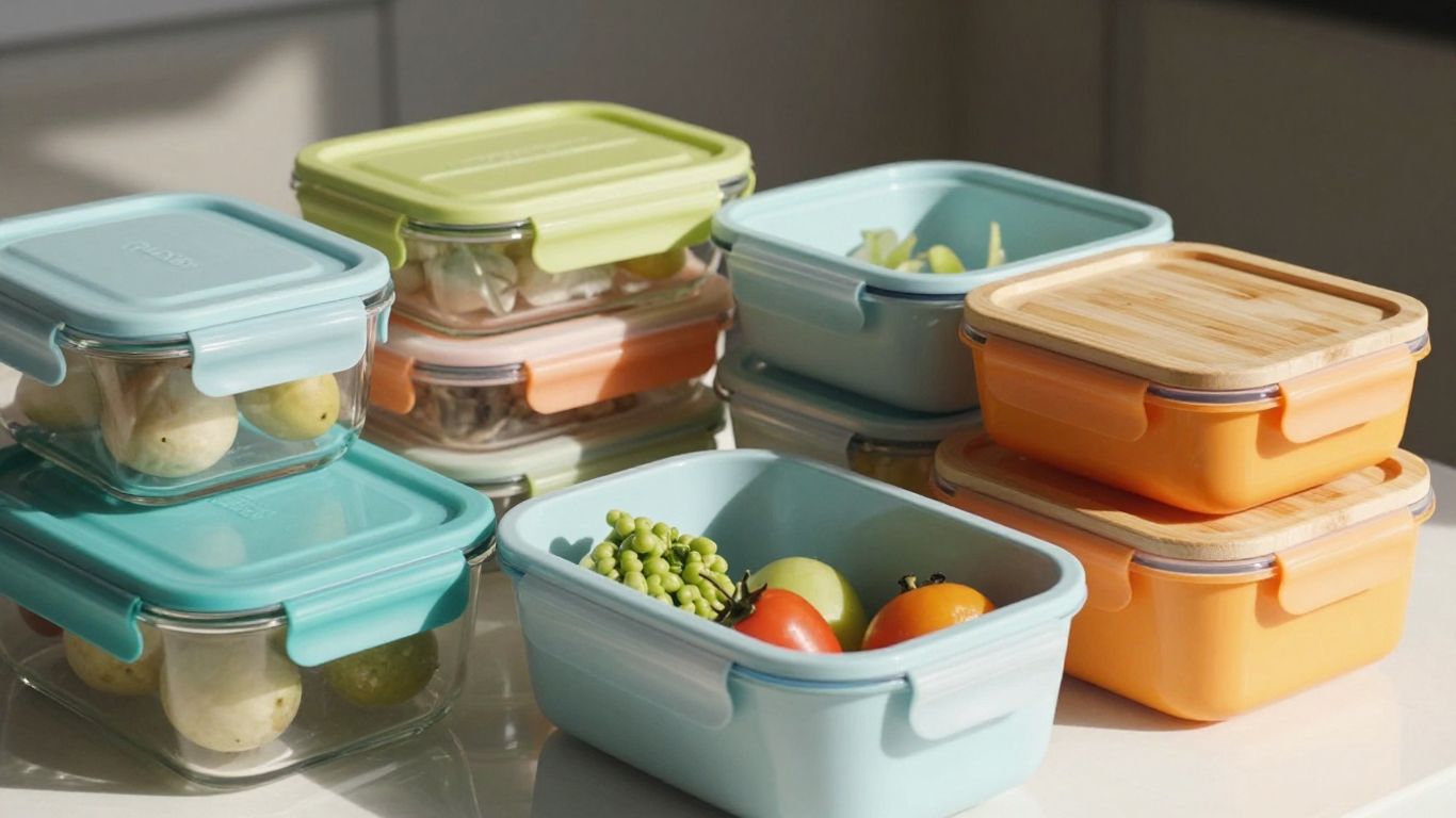 Contenants réutilisables colorés pour réduire les déchets.