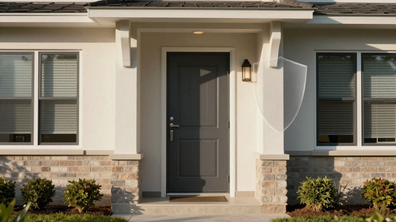 Casa segura con cerradura fuerte y escudo protector.