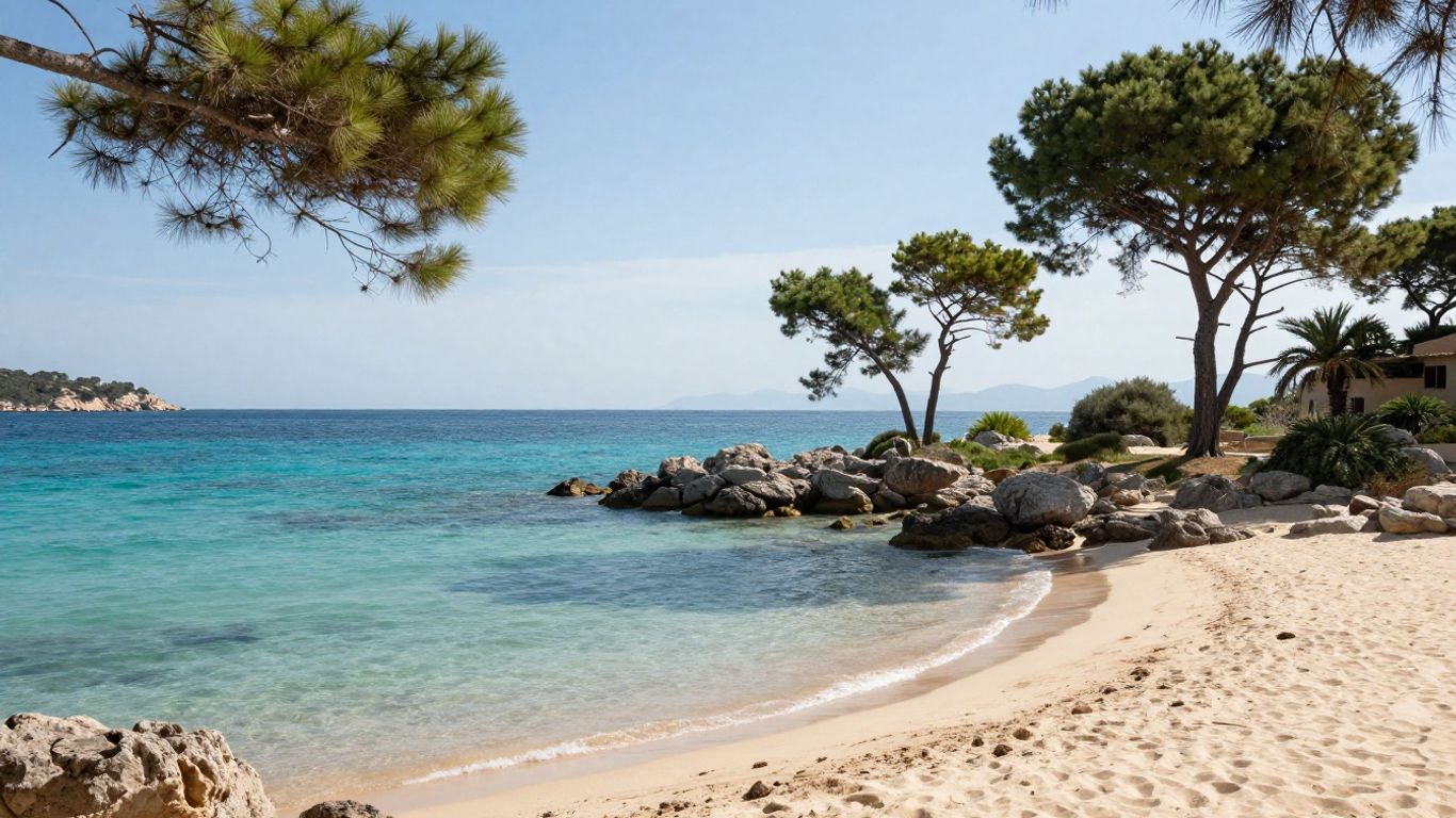 Palombaggia beach with pine trees and turquoise water
