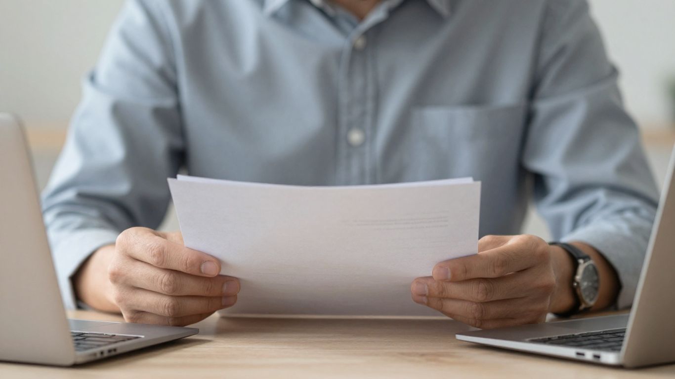 Persona evaluando documentos financieros con lupa.