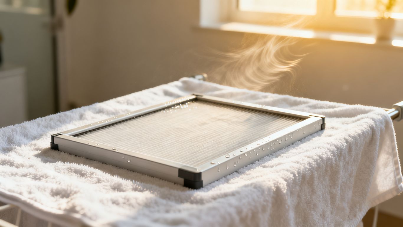 Filter laid out on a towel to air dry