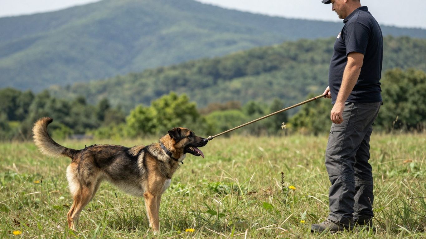 Dog and handler training outdoors in a natural Tennessee setting.