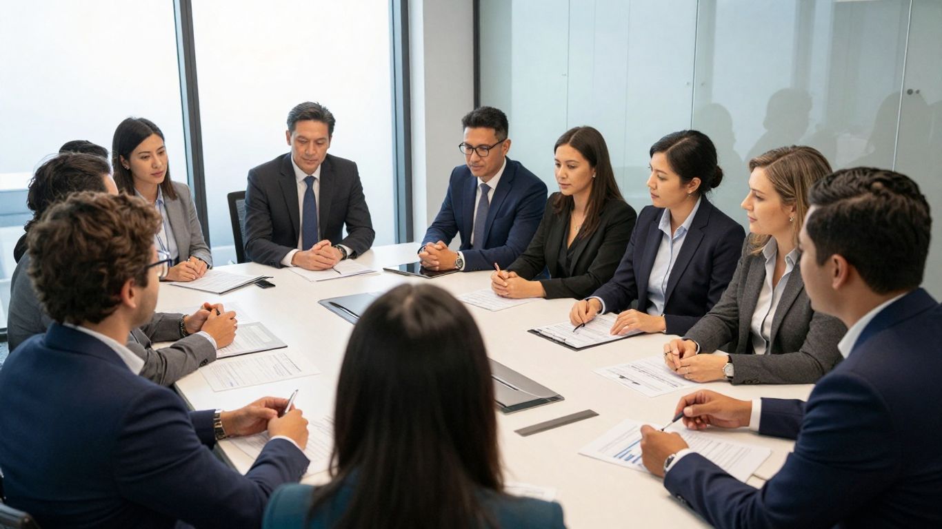 Revenue leadership meeting around a conference table