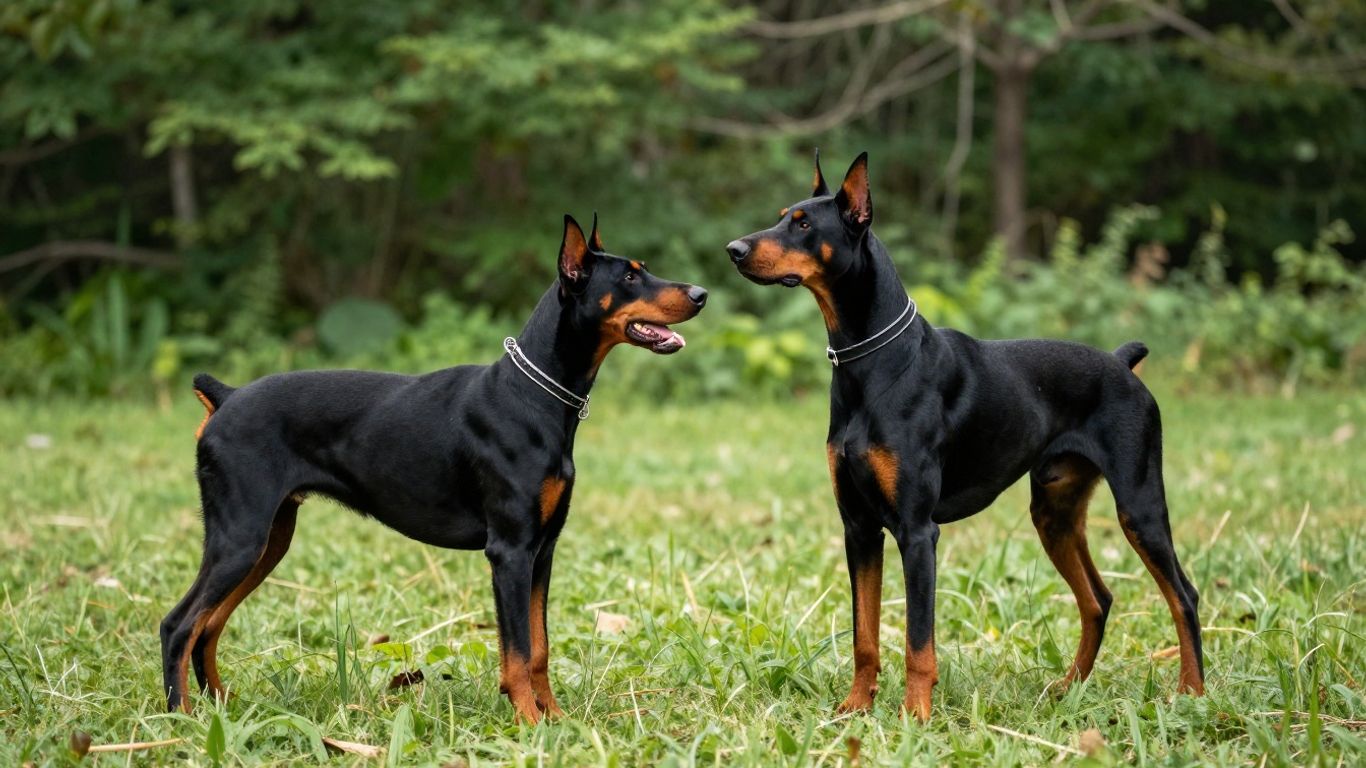 Doberman training session in a scenic outdoor setting.