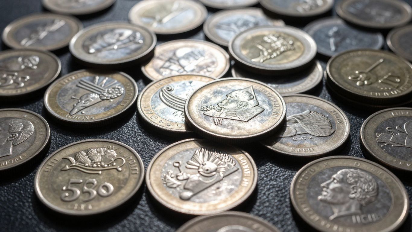 Collection of shiny token coins